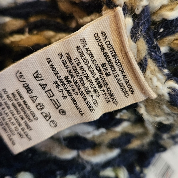 Free People Fairisle Hooded Sweater High Low Hem Oversized XS Navy Cream NWT - Picture 7 of 16